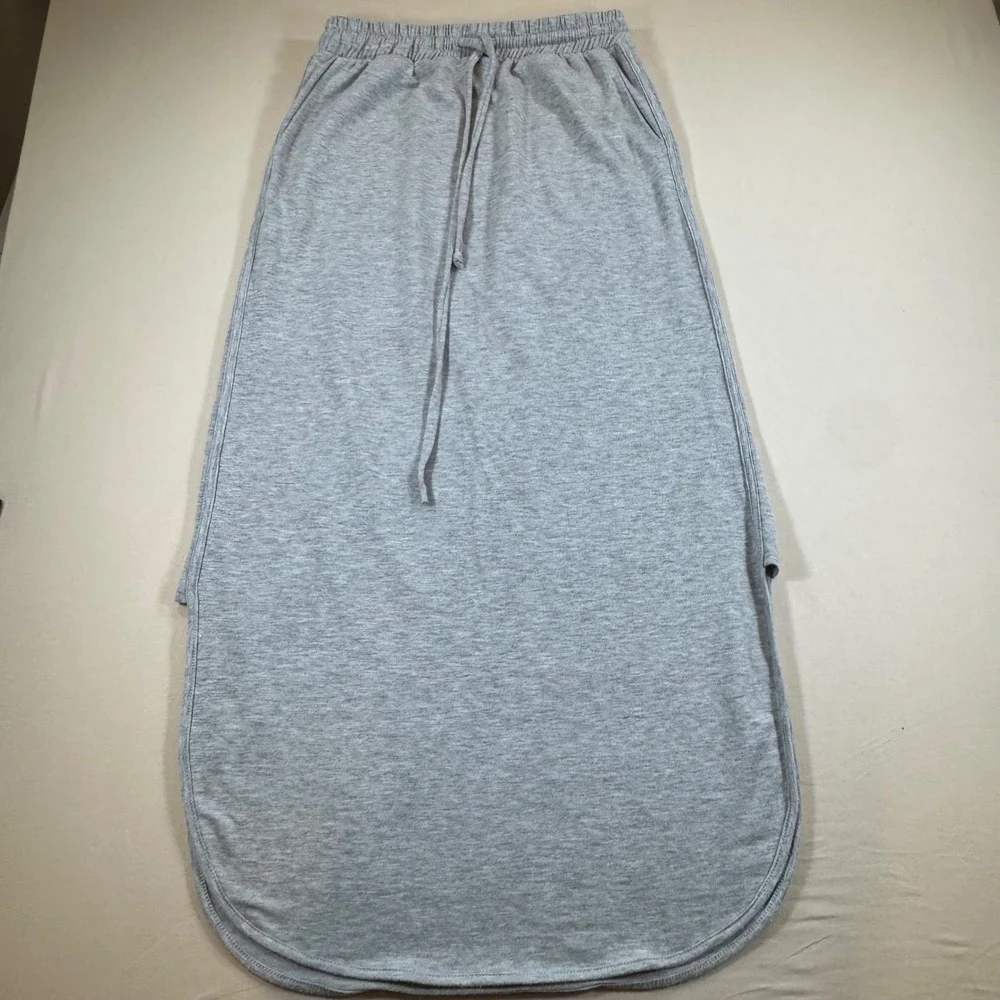 Three Bird Nest Gray Heathered Maxi Skirt Small Drawstring Side Slit MS6879